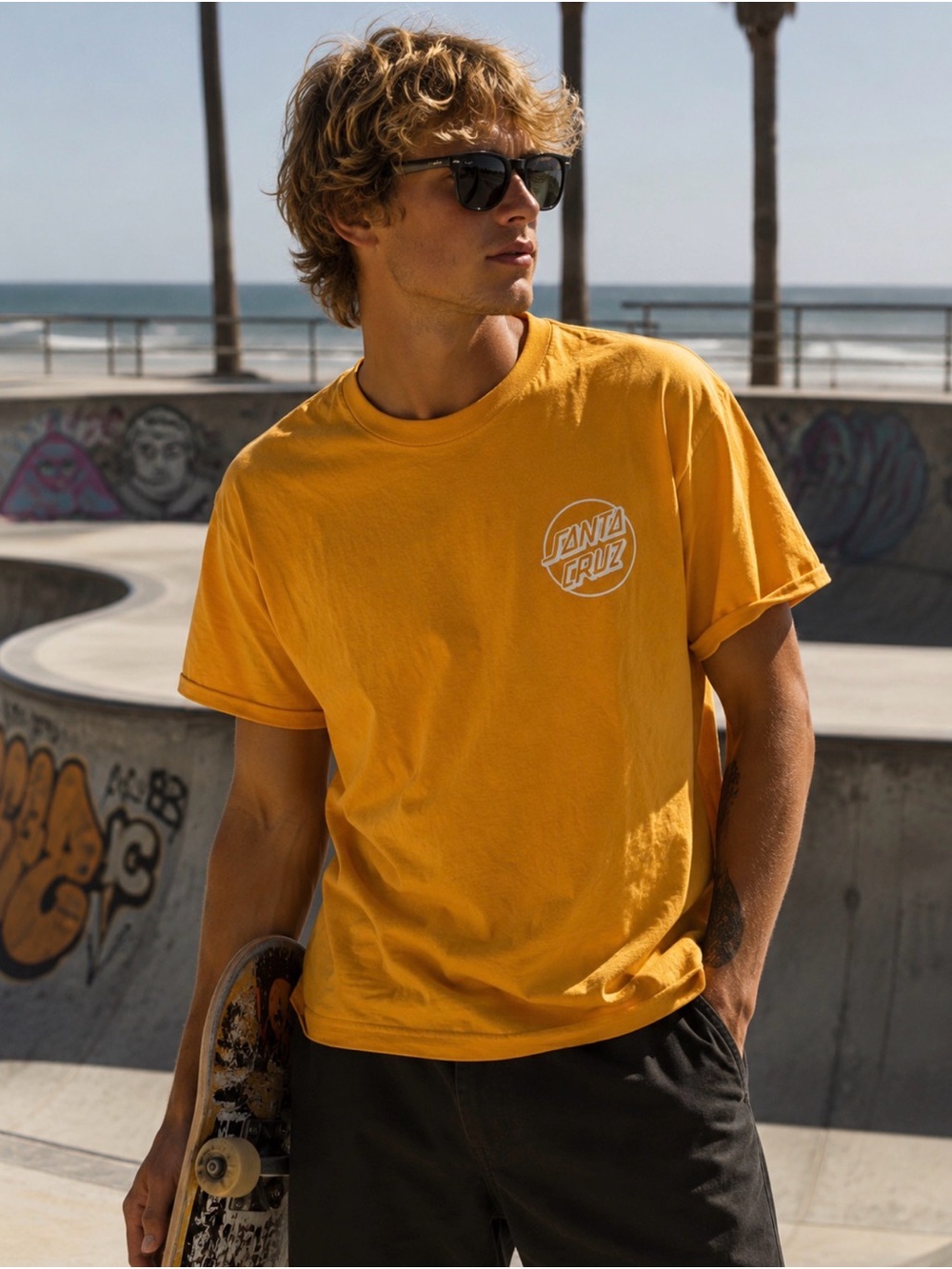 Santa Cruz Skateboards Men’s Yellow Logo Short Sleeve Tee